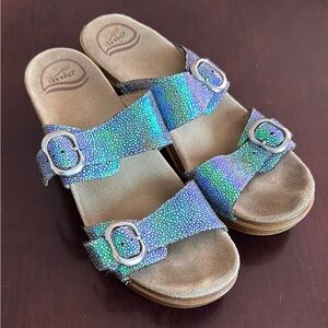 Dansko Iridescent Blue and Green Sandals